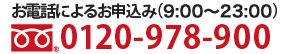 お電話によるお申込み(9:00~20:00) 0120-978-900